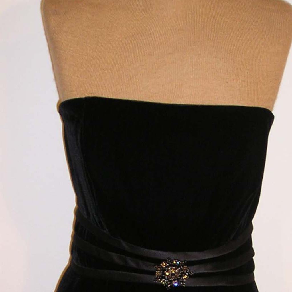 New Talbots Strapless Cocktail Black Velvet-Silk Dress Nwt